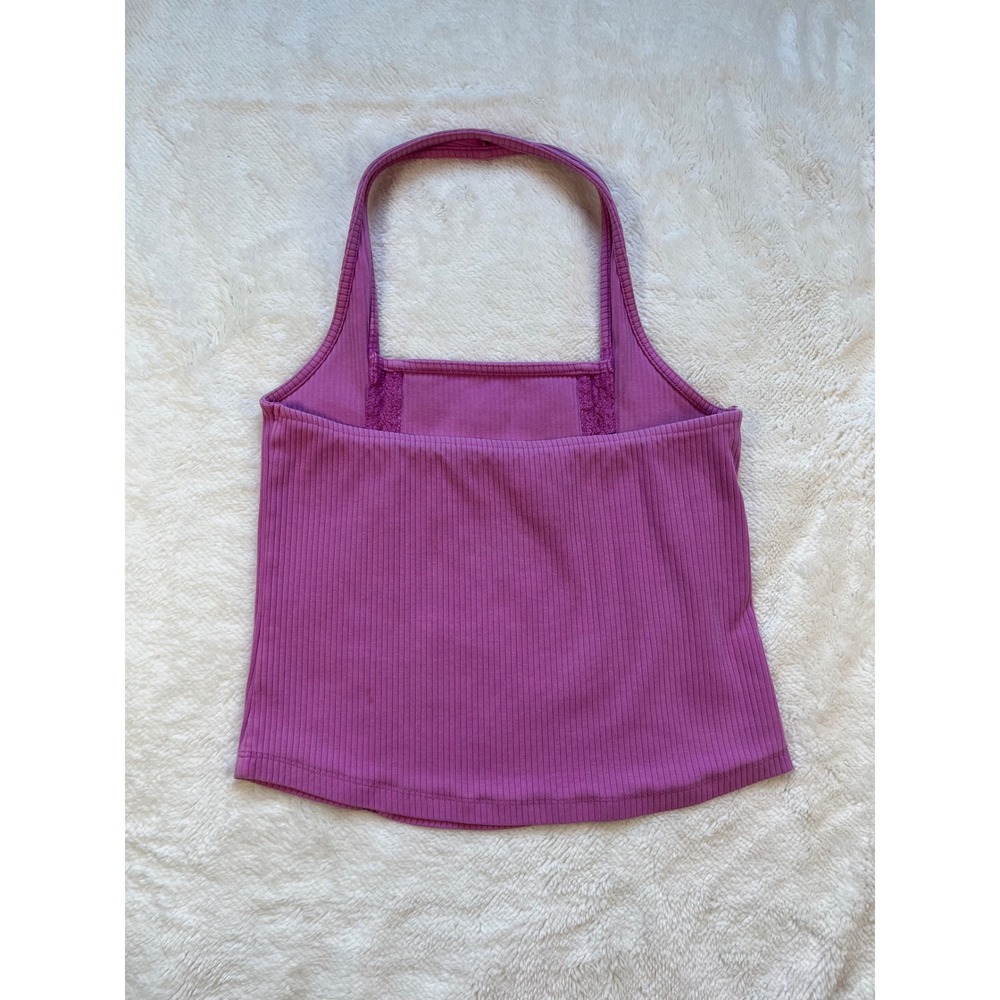 American Eagle Halter Top Women Dusty Rose  Ribbed Crochet Lace Trim -Medium - Picture 3 of 8